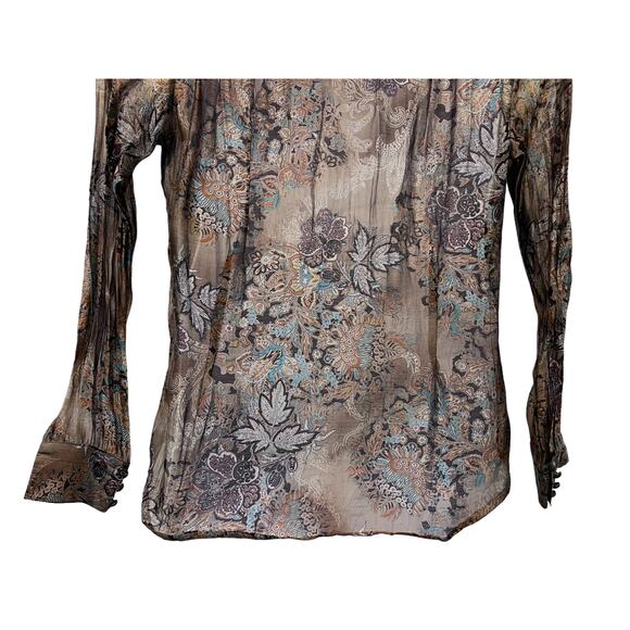 Coldwater Creek Top Wmns Sz Large 14|16 Brown Paisley Leaves Blouse Tuck Detail - Picture 8 of 13
